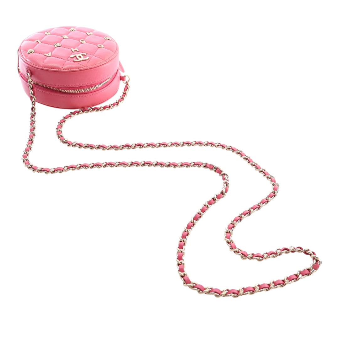 Chanel CC Matelassé Cuir d’agneau Lucky Charms Rond Pochette avec chaîne