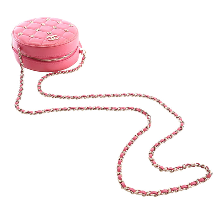Chanel CC Matelassé Cuir d’agneau Lucky Charms Rond Pochette avec chaîne