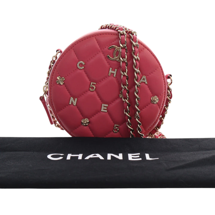 Chanel CC Matelassé Cuir d’agneau Lucky Charms Rond Pochette avec chaîne