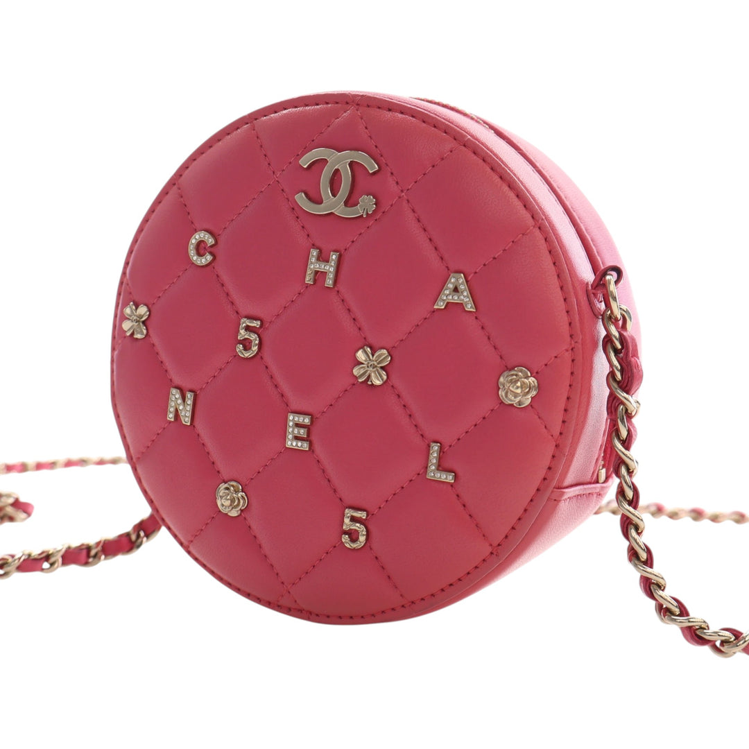 Chanel CC Matelassé Cuir d’agneau Lucky Charms Rond Pochette avec chaîne