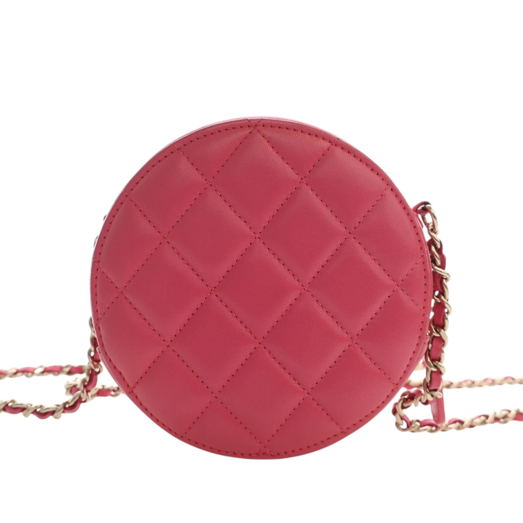 Chanel CC Matelassé Cuir d’agneau Lucky Charms Rond Pochette avec chaîne