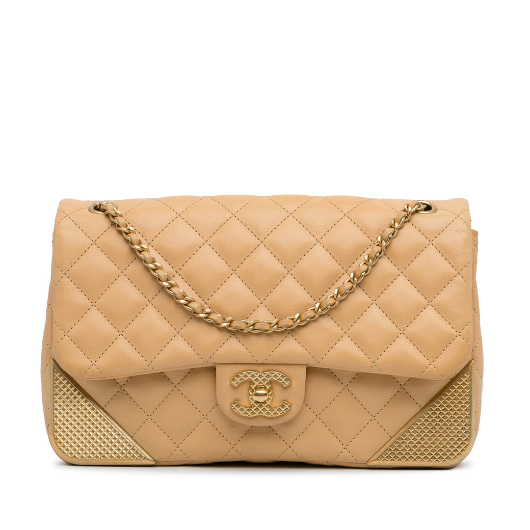 Medium Classic Lambskin Metal Edge Shoulder Bag Yellow - Gaby Paris