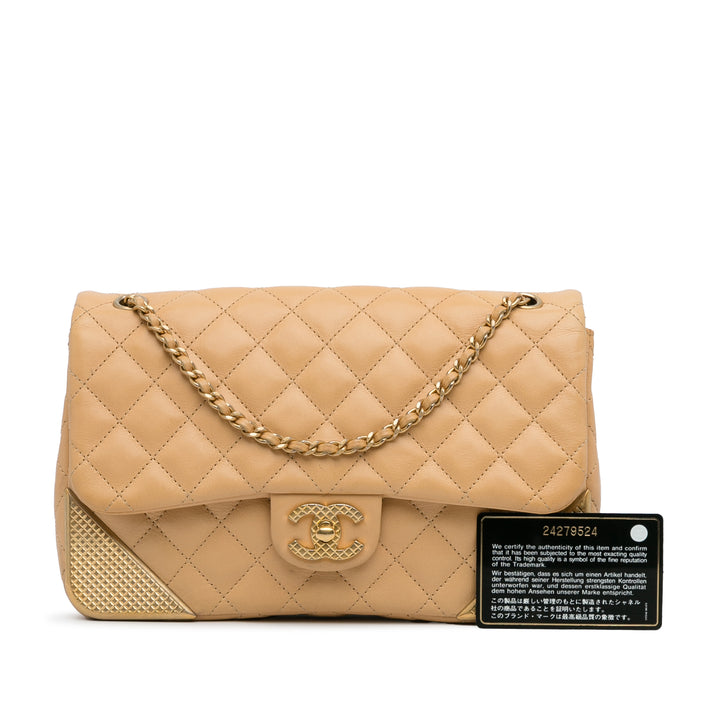 Medium Classic Lambskin Metal Edge Shoulder Bag Yellow - Gaby Paris
