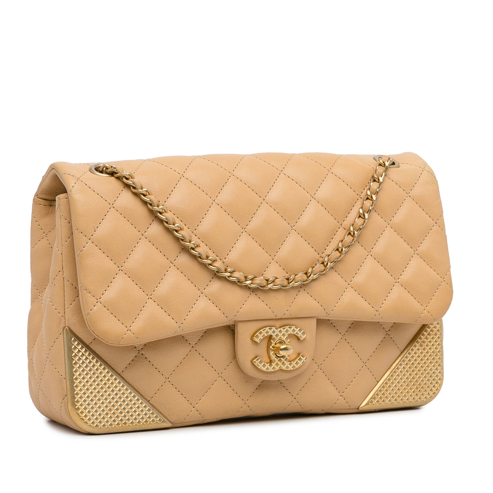 Medium Classic Lambskin Metal Edge Shoulder Bag Yellow - Gaby Paris