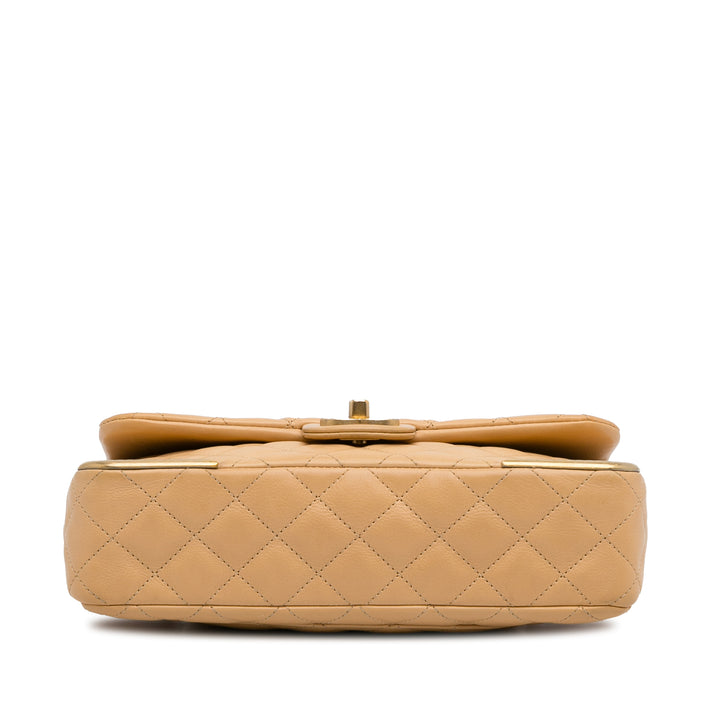 Medium Classic Lambskin Metal Edge Shoulder Bag Yellow - Gaby Paris