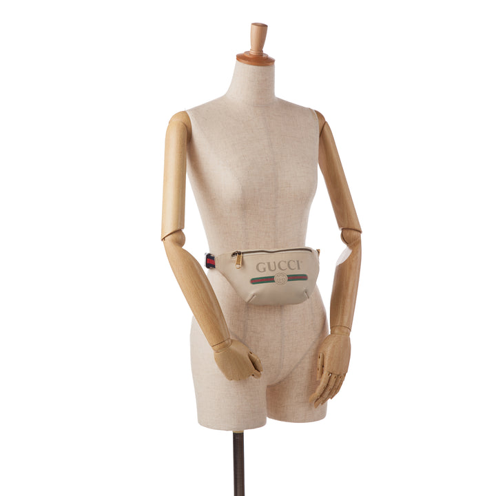 Logo Leather Belt Bag White - Gaby Paris