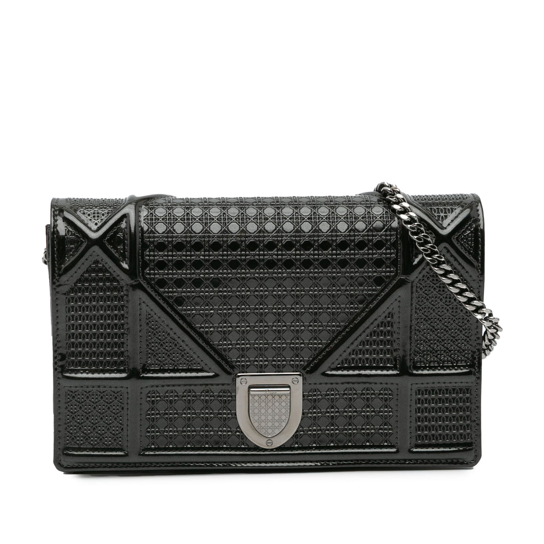 Metallic Patent Microcannage Diorama Wallet on Chain Black - Gaby Paris