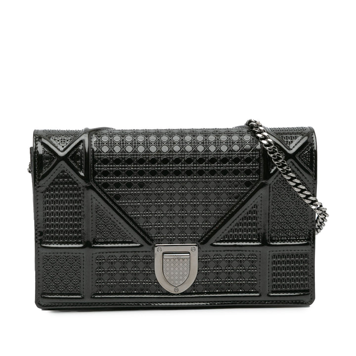 Metallic Patent Microcannage Diorama Wallet on Chain Black - Gaby Paris