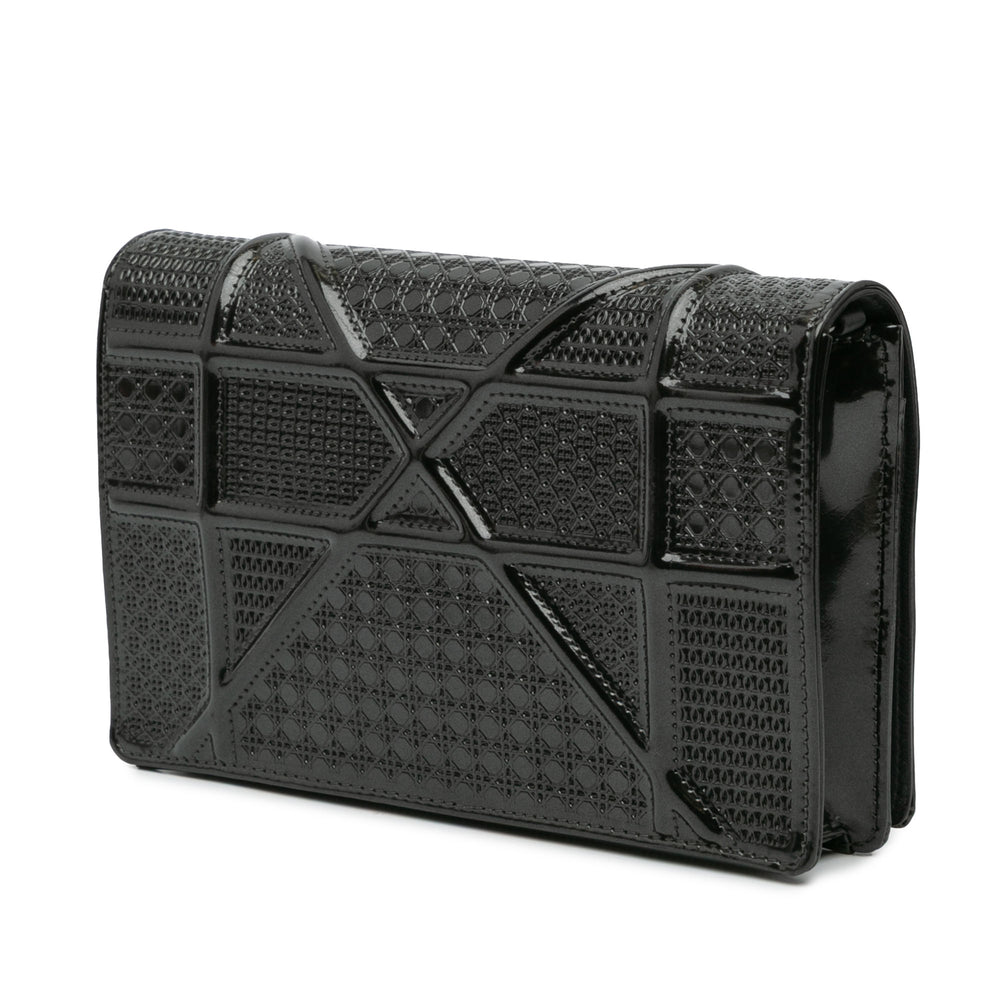 Metallic Patent Microcannage Diorama Wallet on Chain Black - Gaby Paris