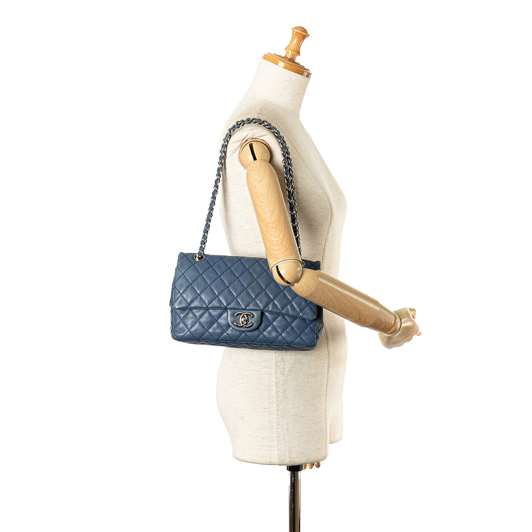 Medium Classic Caviar Double Flap Blue - Gaby Paris