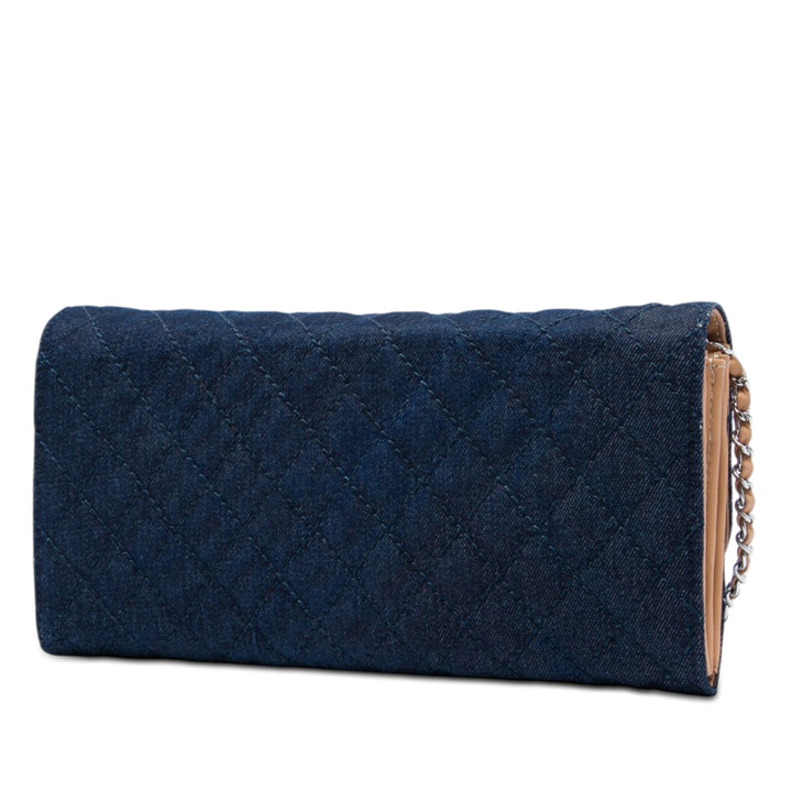 CC Matelassé Turn Lock Wallet on Chain Jean Bleu
