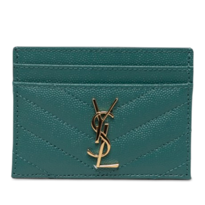 Saint Laurent Grain De Poudre Cassandre Porte-cartes Monogram Vert – vue principale – GABY PARIS