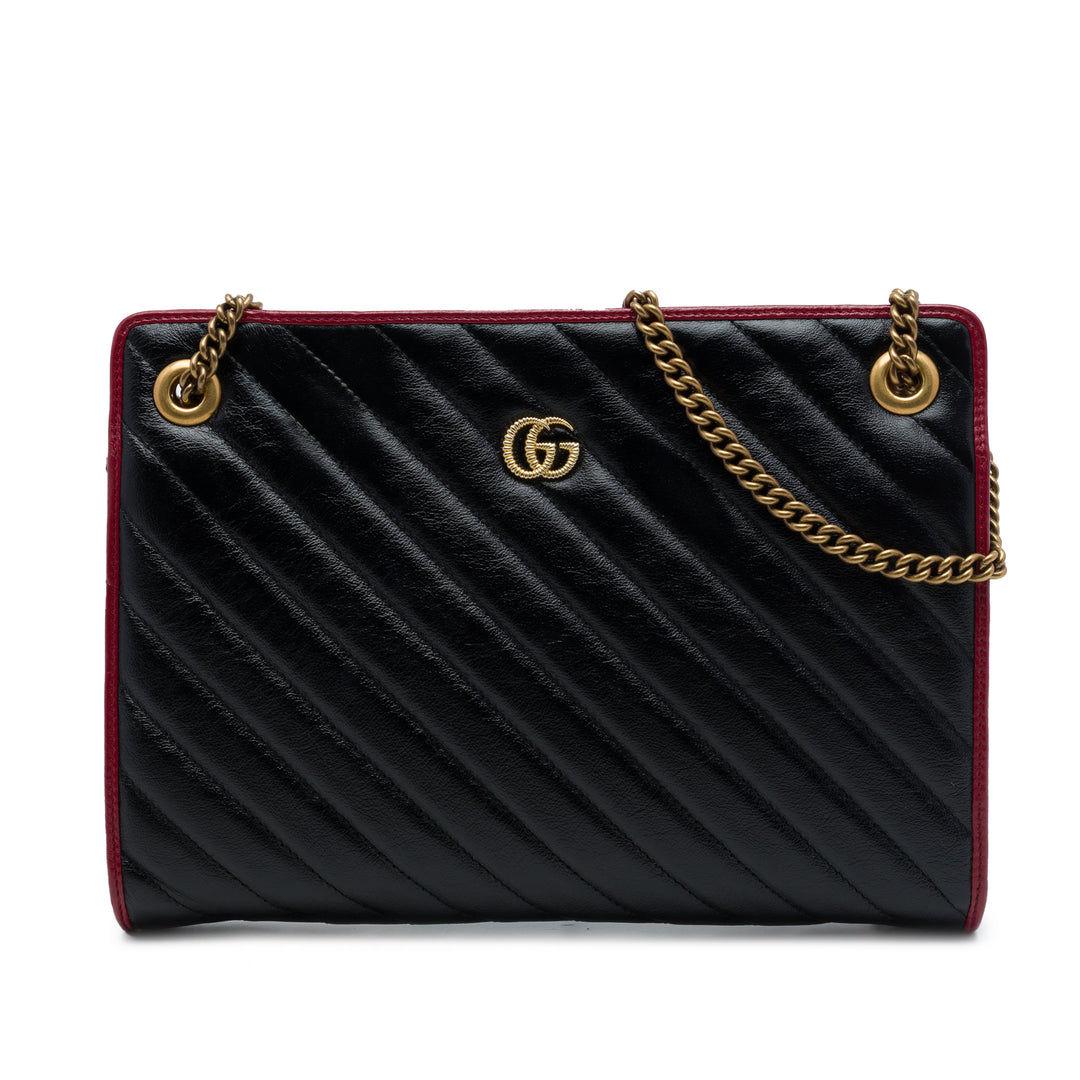 Gucci Sac porté épaule GG Marmont Bicolore Matelasse Diagonal Torchon Cuir de veau Noir – vue principale – GABY PARIS