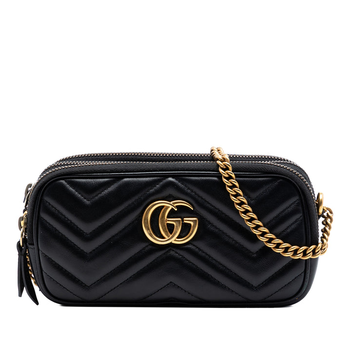 Gucci Mini GG Marmont Matelasse Cuir Triple Zip Sac porté croisé