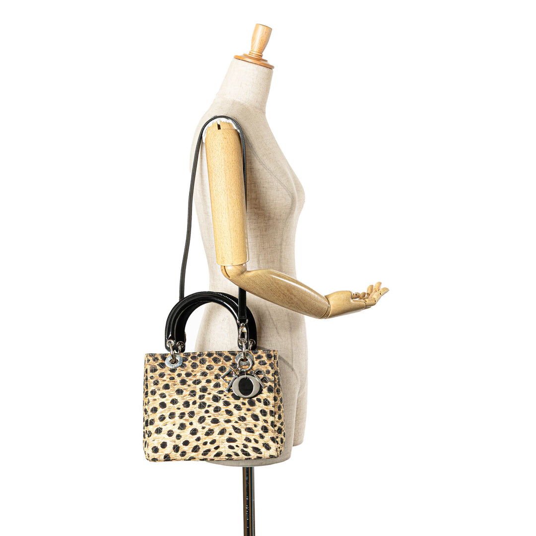 Medium Canvas Cannage Leopard Print Lady Dior Brown - Gaby Paris