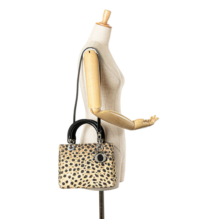 Medium Canvas Cannage Leopard Print Lady Dior Brown - Gaby Paris