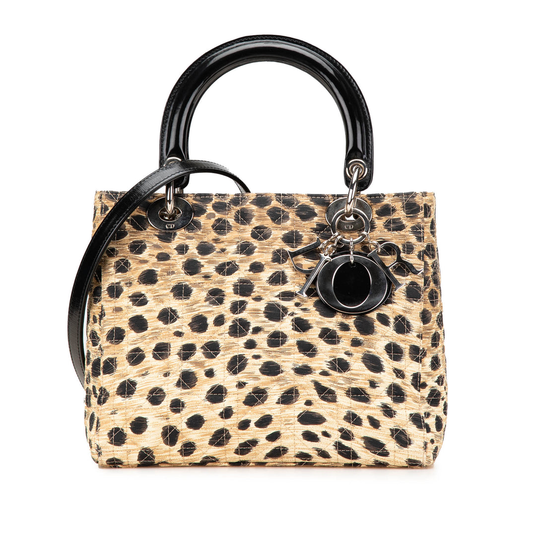 Medium Canvas Cannage Leopard Print Lady Dior Brown - Gaby Paris