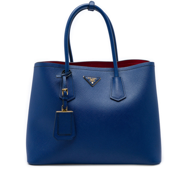 Double Poignée Sac Moyen Saffiano Bleu