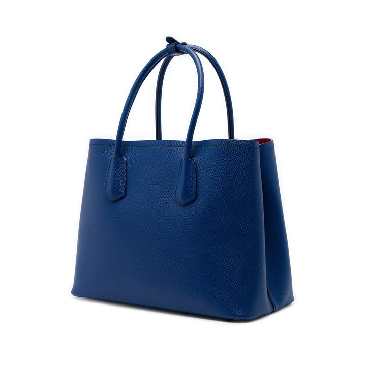 Double Poignée Sac Moyen Saffiano Bleu
