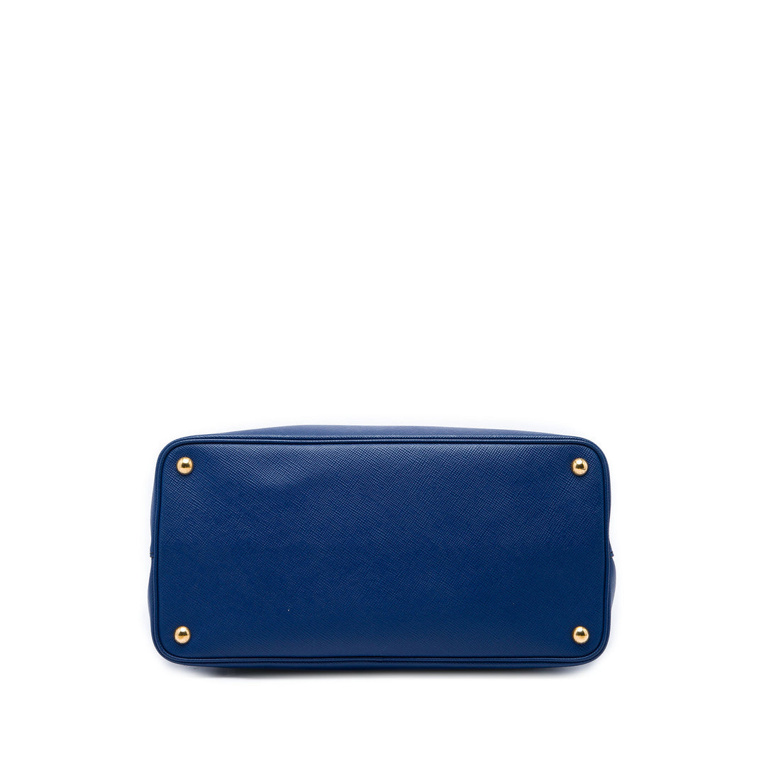 Double Poignée Sac Moyen Saffiano Bleu