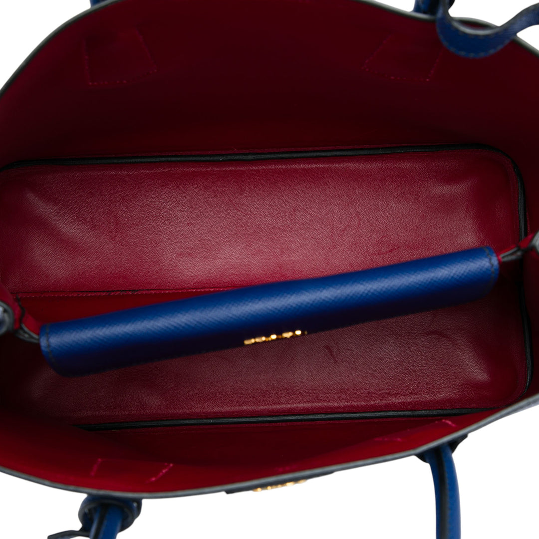 Double Poignée Sac Moyen Saffiano Bleu