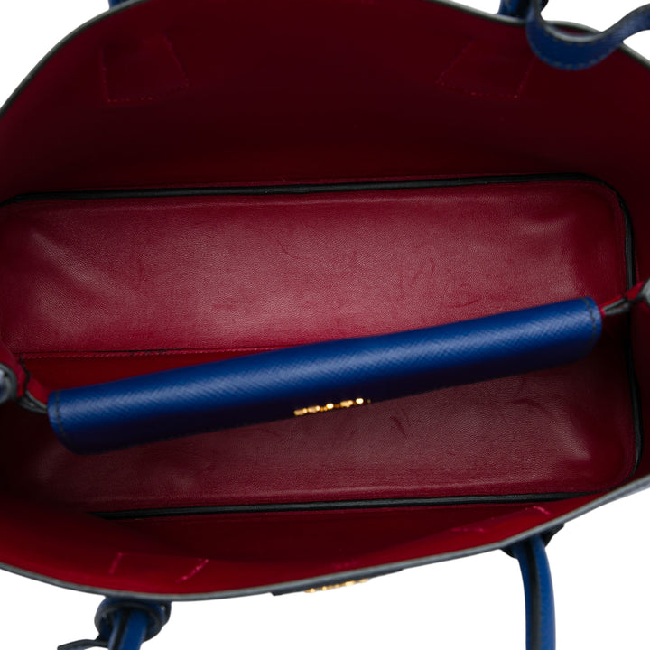 Double Poignée Sac Moyen Saffiano Bleu