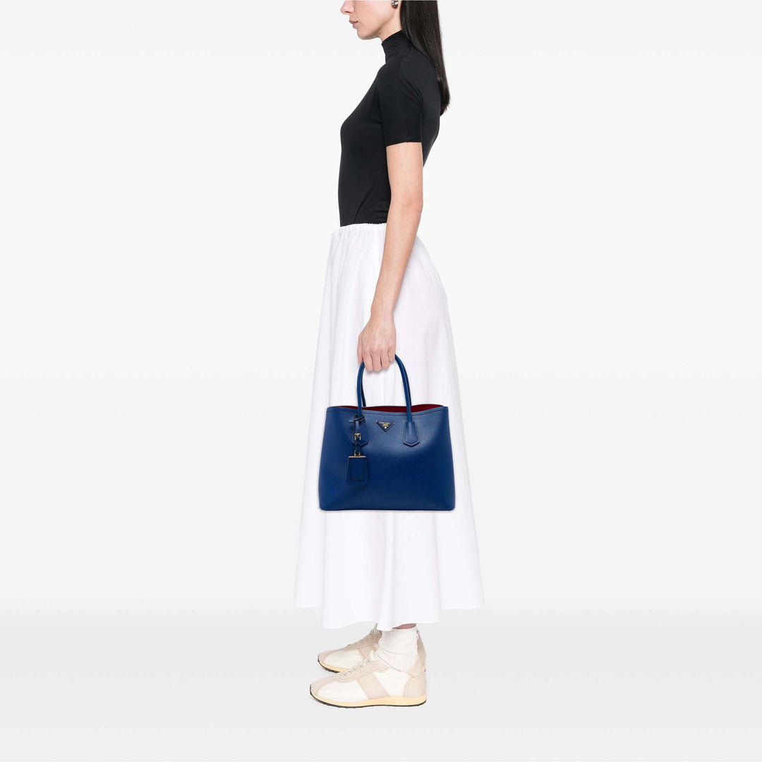 Double Poignée Sac Moyen Saffiano Bleu