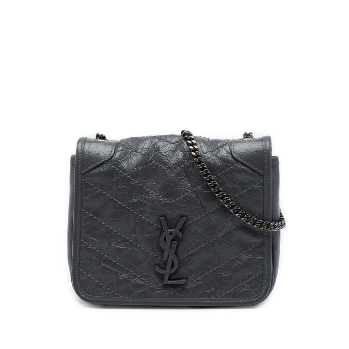 Saint Laurent froissé Niki Wallet on Chain Cuir de veau Noir