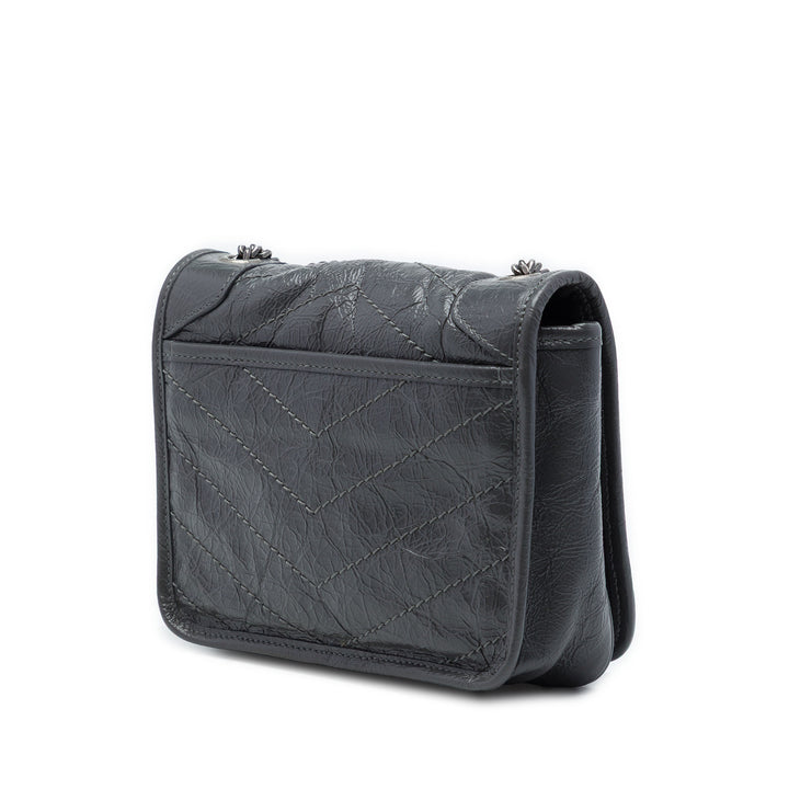 Saint Laurent froissé Niki Wallet on Chain Cuir de veau Noir