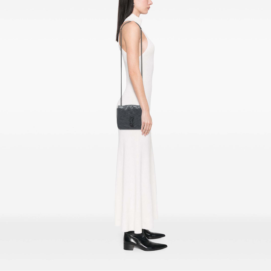 Saint Laurent froissé Niki Wallet on Chain Cuir de veau Noir