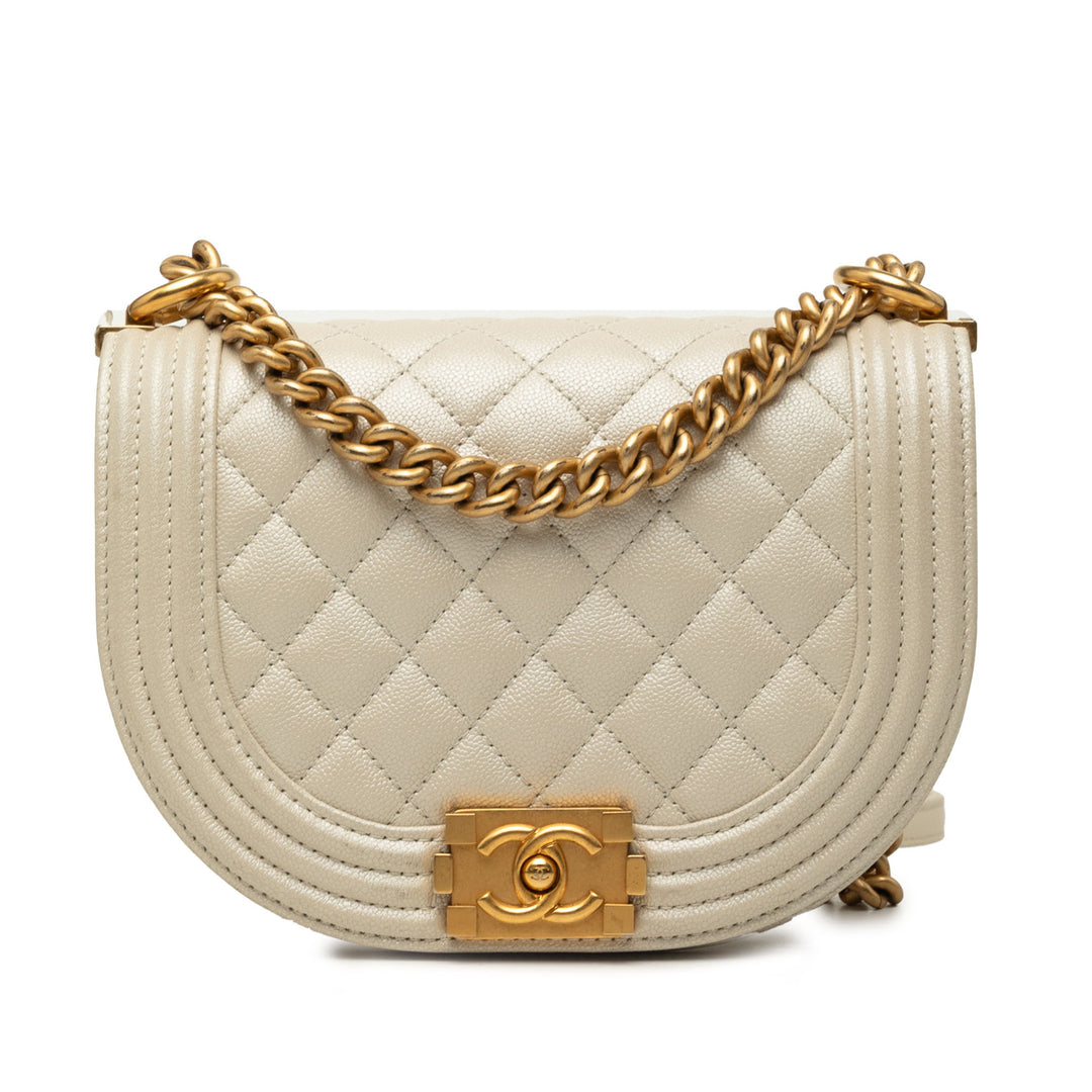 Matelassé Boy Sac Messenger Petit Cuir caviar Blanc