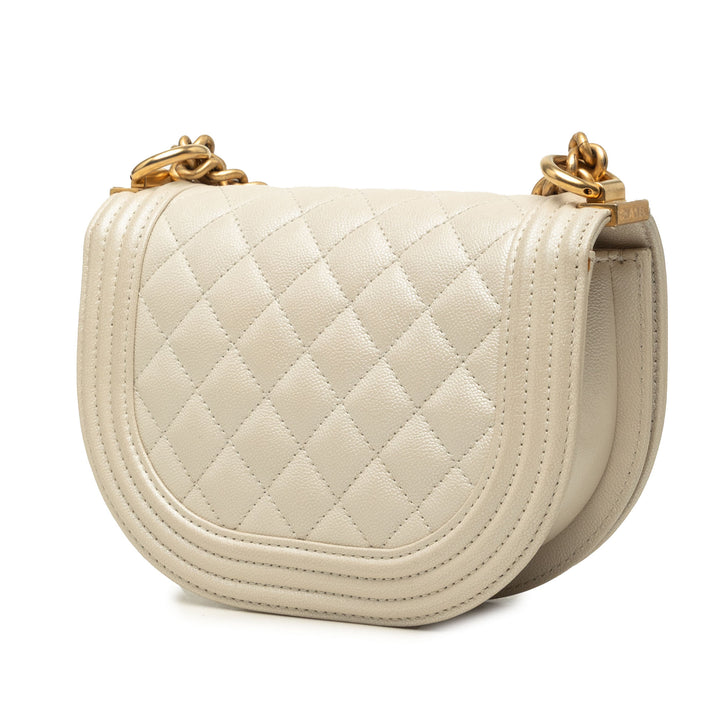 Matelassé Boy Sac Messenger Petit Cuir caviar Blanc