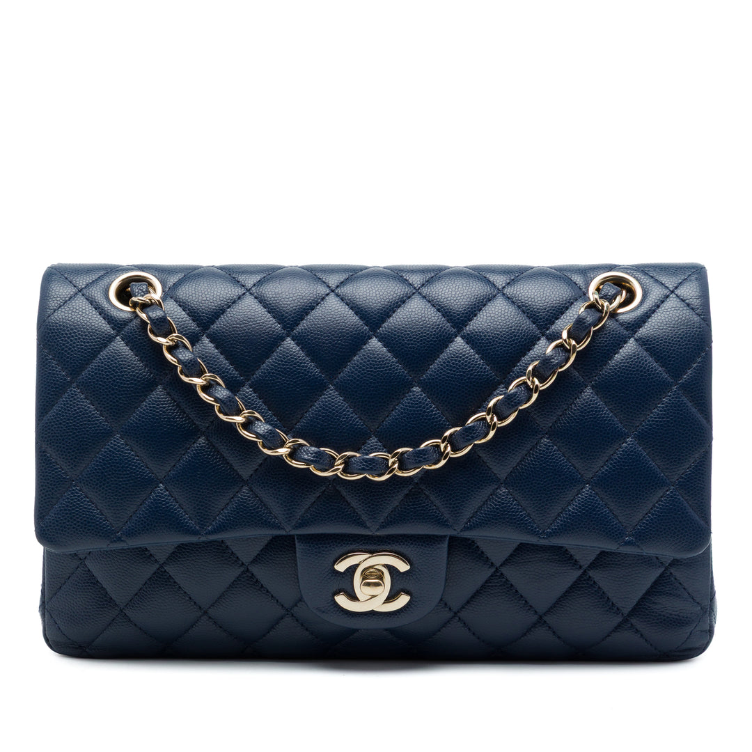 Chanel Sac porté épaule Classic Double rabat Moyen Cuir caviar Bleu – vue principale – GABY PARIS