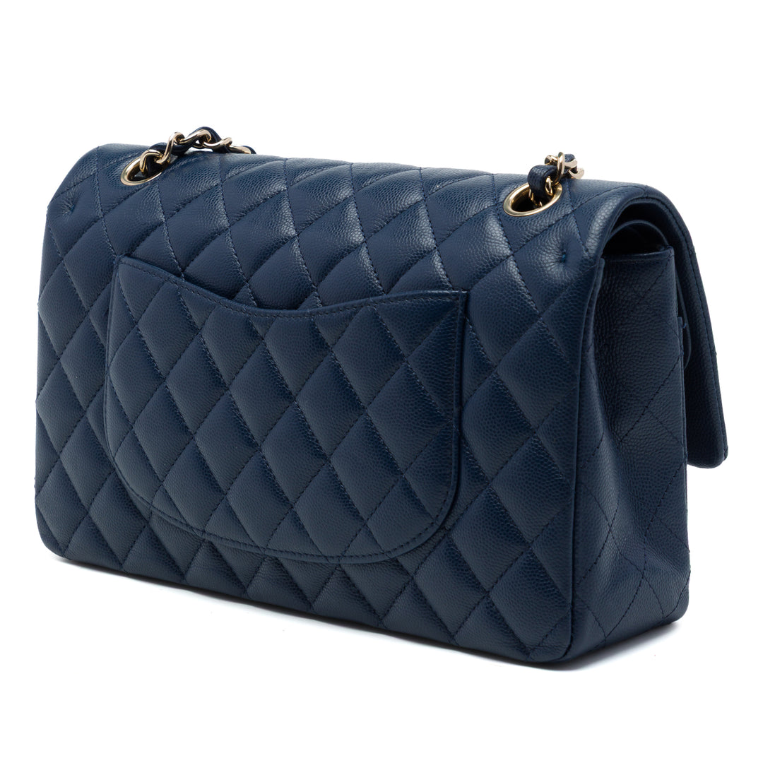 Chanel Sac porté épaule Classic Double rabat Moyen Cuir caviar Bleu – vue 2 – GABY PARIS