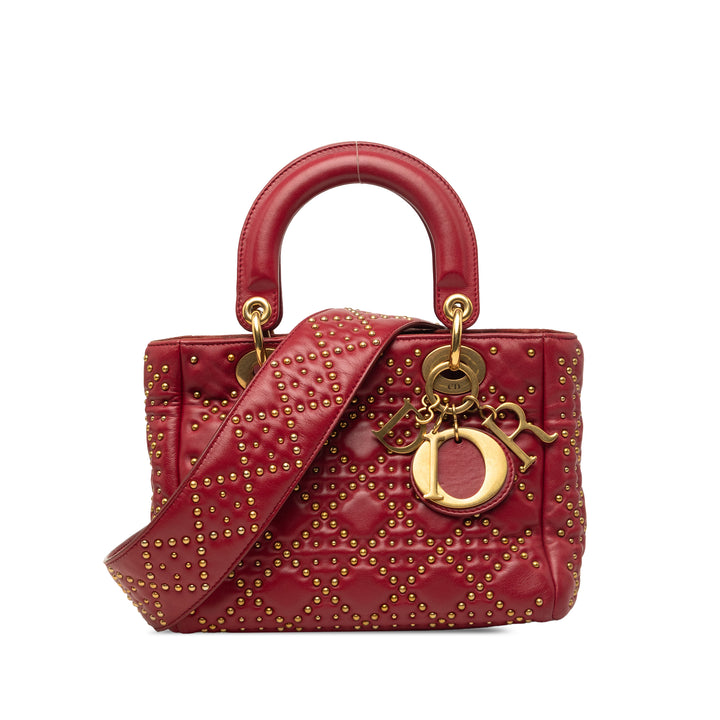 Lady Dior Cannage clouté Souple Petit Cuir d'agneau Rouge