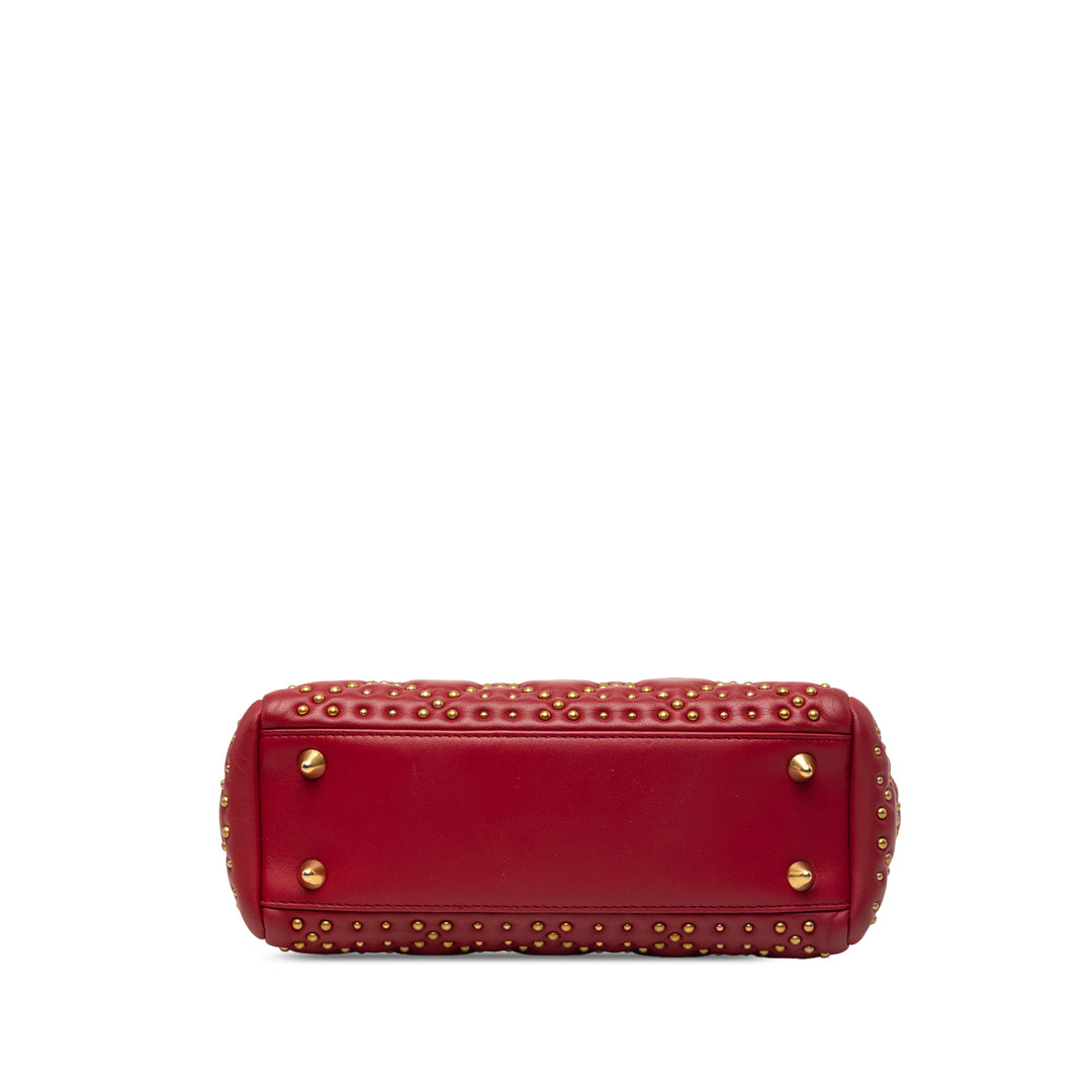 Lady Dior Cannage clouté Souple Petit Cuir d'agneau Rouge