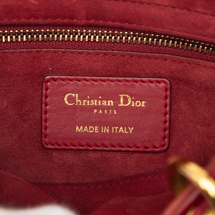 Lady Dior Cannage clouté Souple Petit Cuir d'agneau Rouge
