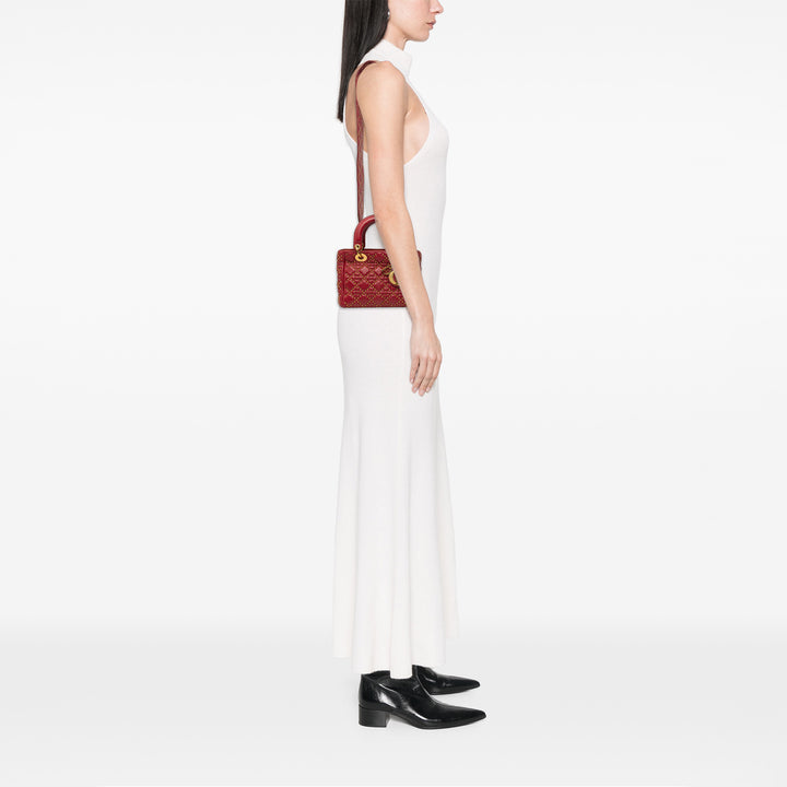 Lady Dior Cannage clouté Souple Petit Cuir d'agneau Rouge