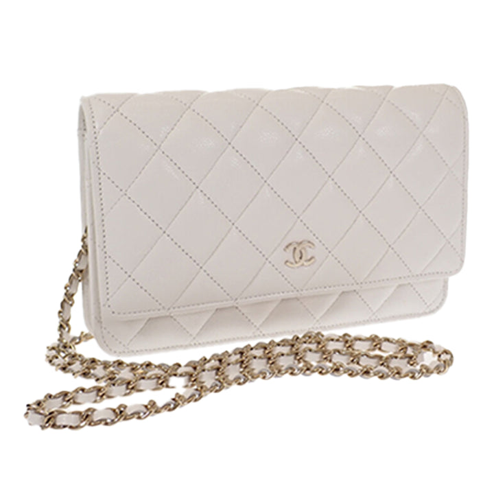 Classic Wallet on Chain Cuir caviar Blanc