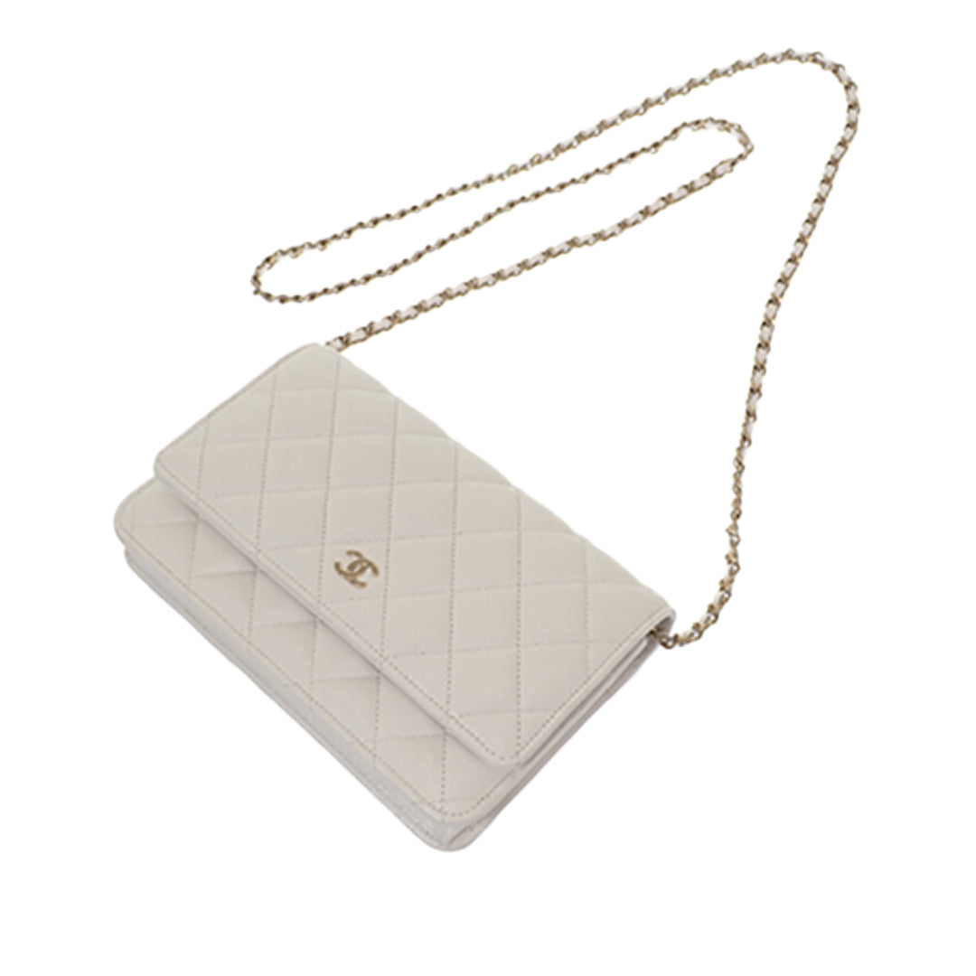 Classic Wallet on Chain Cuir caviar Blanc