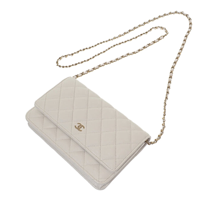 Classic Wallet on Chain Cuir caviar Blanc