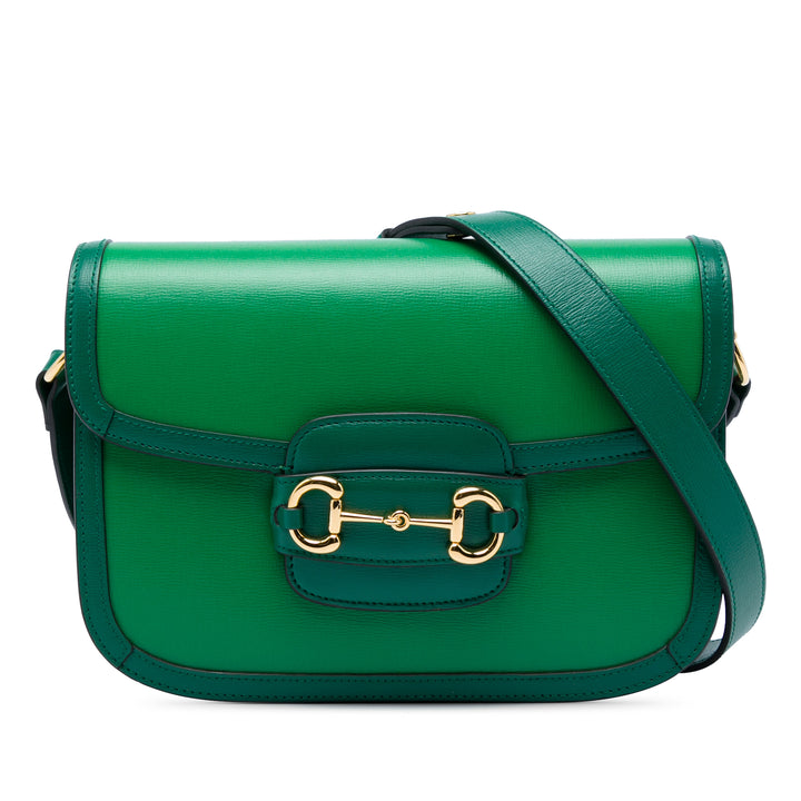 Gucci Sac porté épaule Horsebit 1955 Moyen Cuir de veau Vert – vue principale – GABY PARIS