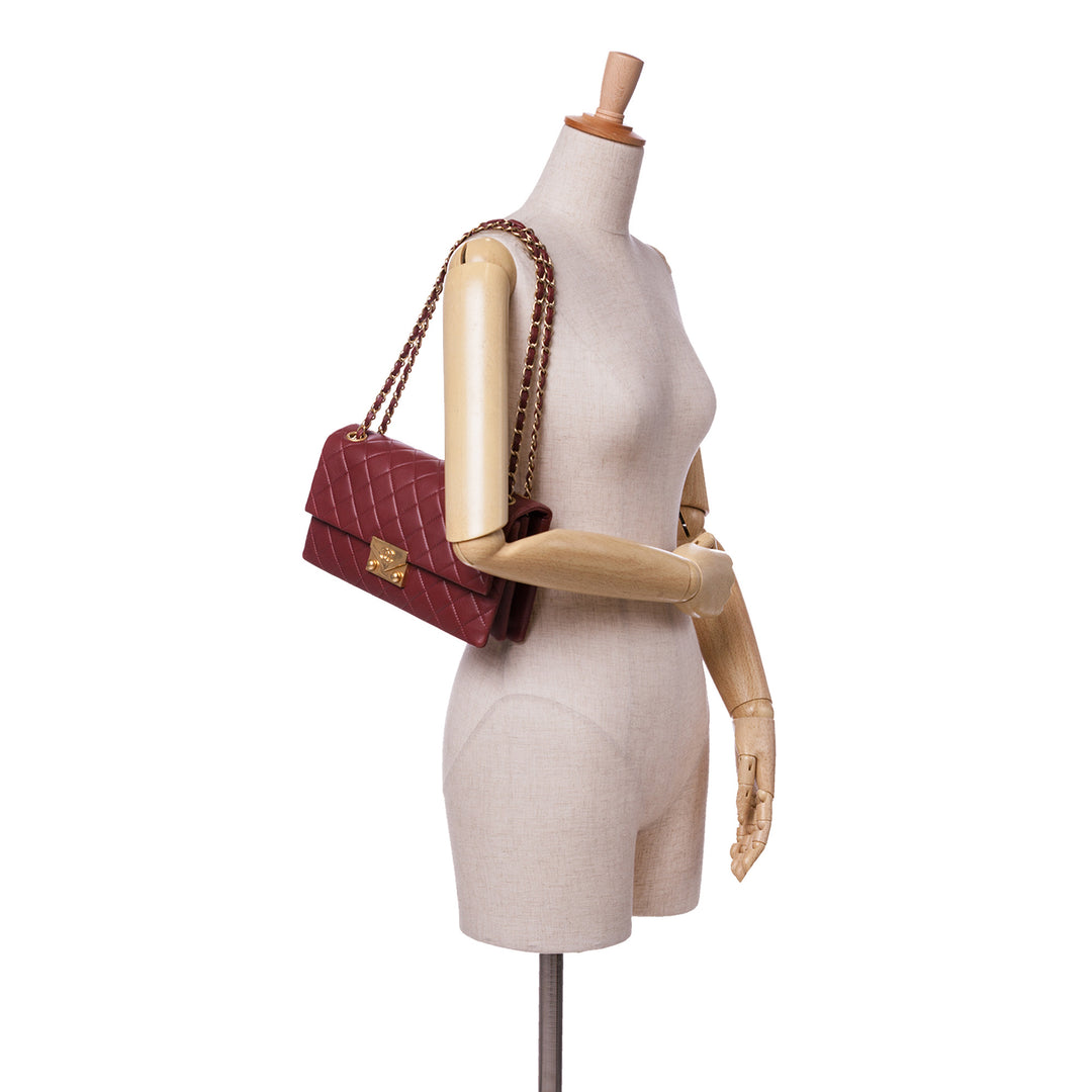 Quilted Lambskin Pagoda Accordion Flap Red - Gaby Paris