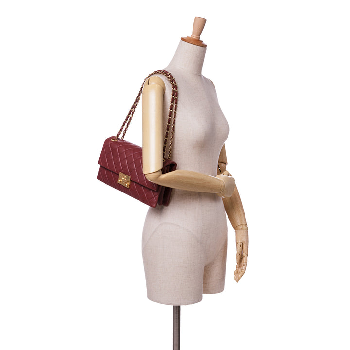 Quilted Lambskin Pagoda Accordion Flap Red - Gaby Paris