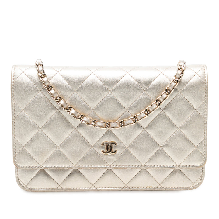 Chanel CC Matelassé Metallic Cuir d’agneau Wallet on Chain