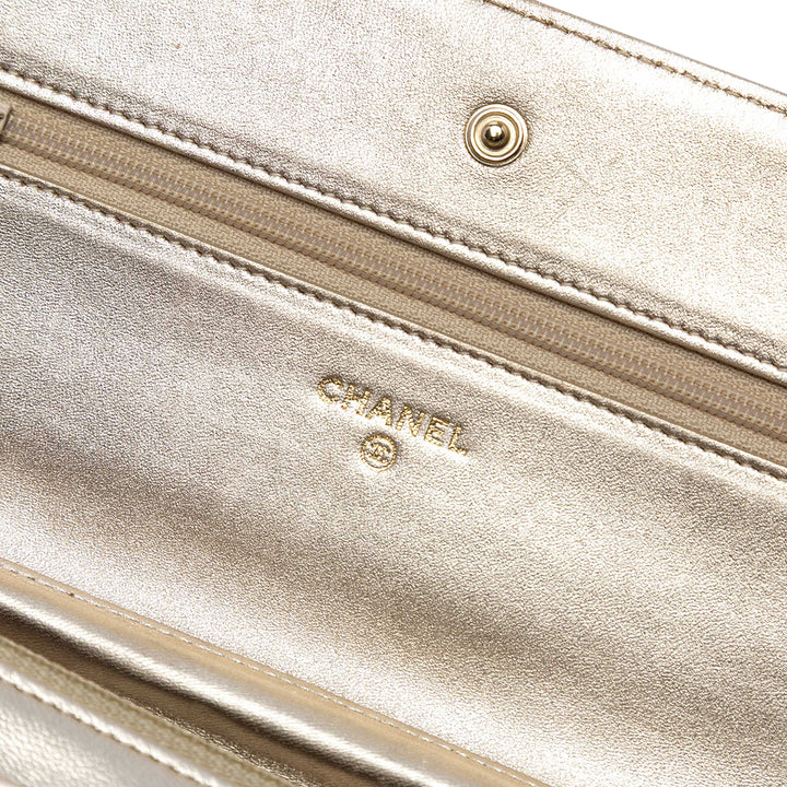Chanel CC Matelassé Metallic Cuir d’agneau Wallet on Chain