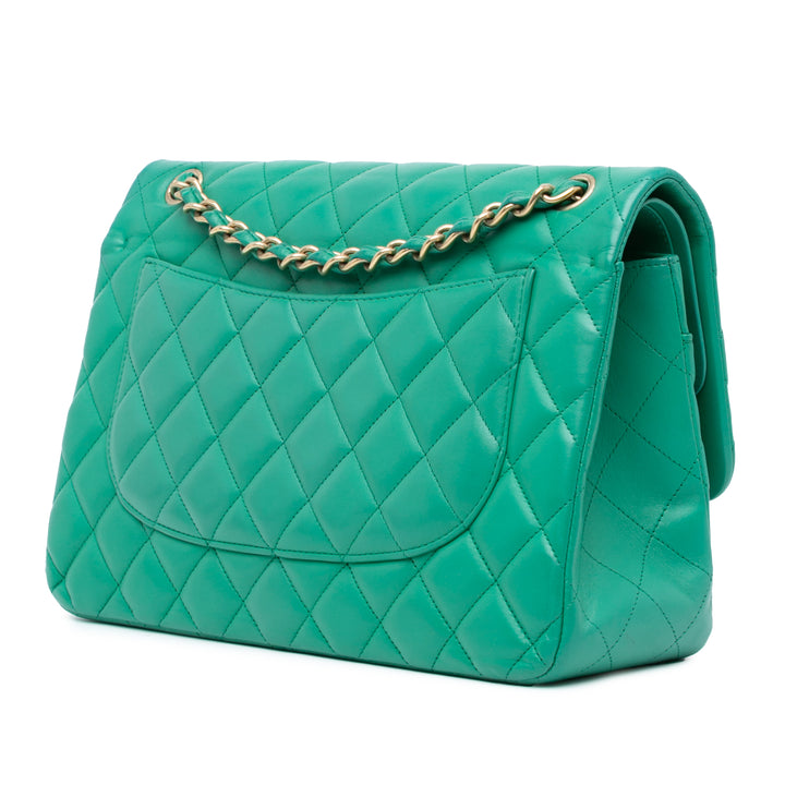 Jumbo Classic Lambskin Double Flap Green - Gaby Paris