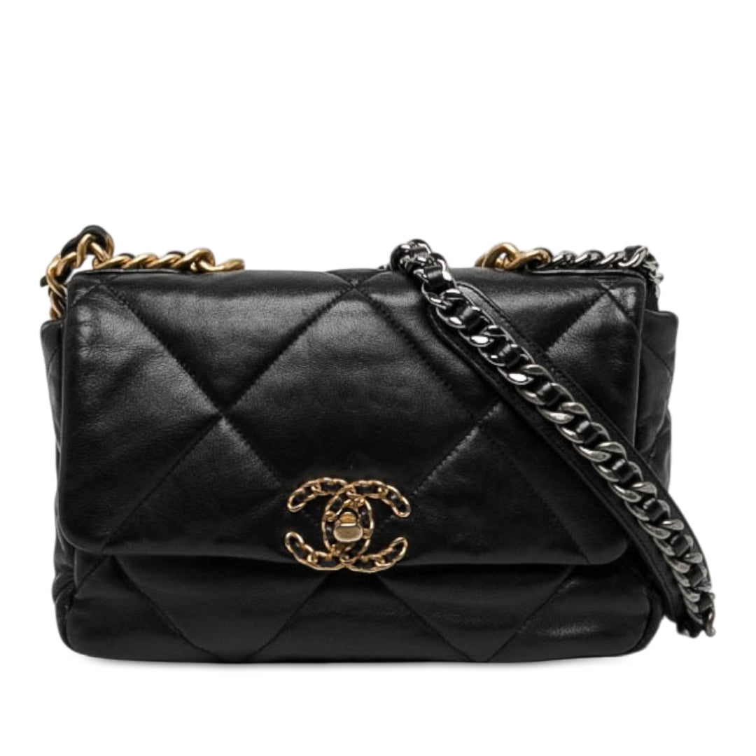 Chanel Sac à main 19 à rabat Moyen Cuir d'agneau Noir – vue principale – GABY PARIS