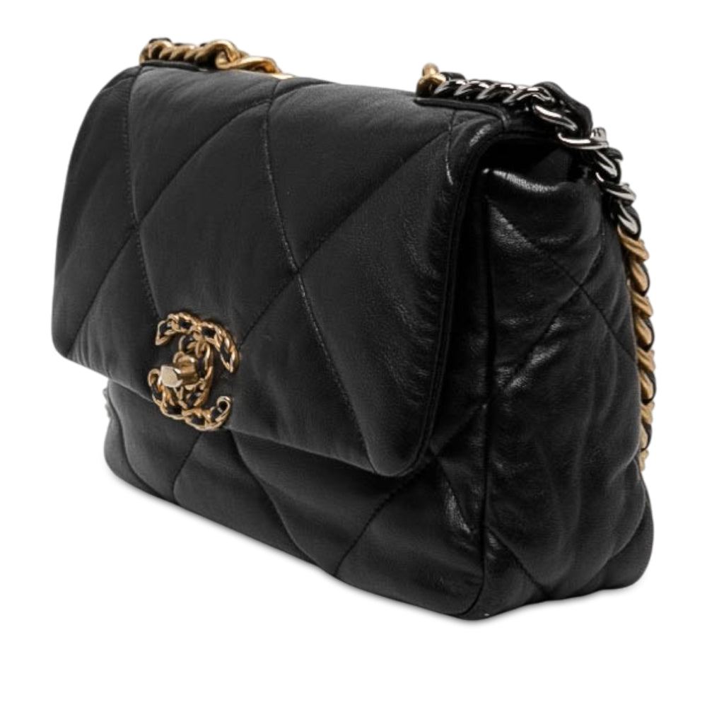 Chanel Sac à main 19 à rabat Moyen Cuir d'agneau Noir – vue 2 – GABY PARIS