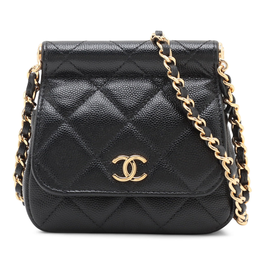 Chanel CC Matelassé Caviar Frame à rabat Pochette avec chaîne